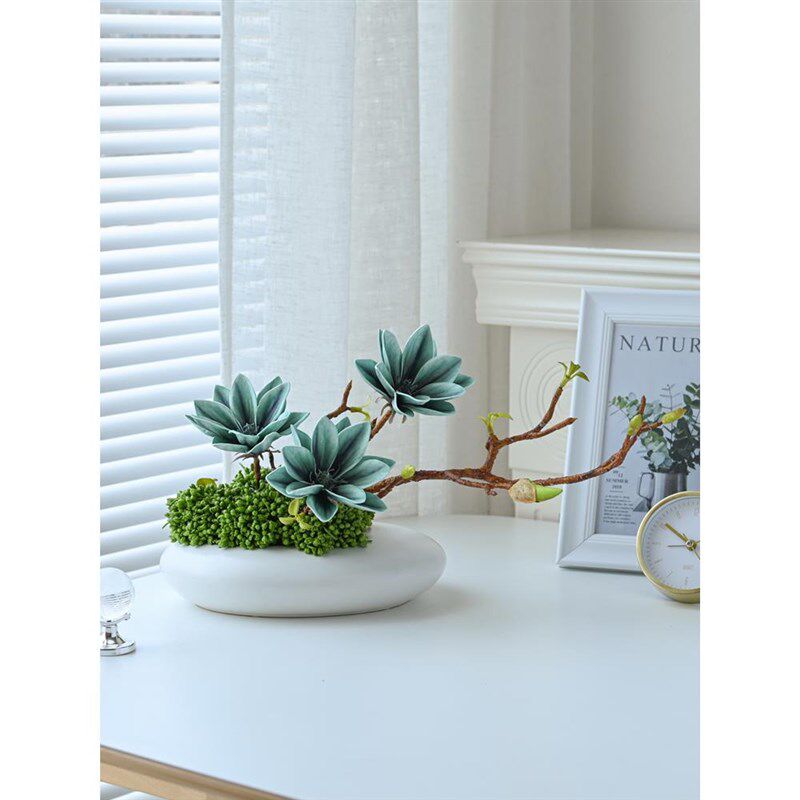 圆形酒店餐桌中间摆花餐厅圆桌桌花宴会装饰花艺会U议室桌面摆件