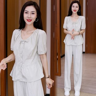 小个子洋气减龄阔腿裤 夏季 女202s5今年流行新款 时尚 两件 休闲套装