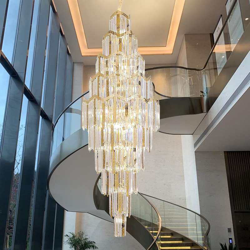 别墅客厅水晶灯酒店大堂大吊灯复式楼中楼中空简约旋转楼梯长吊灯