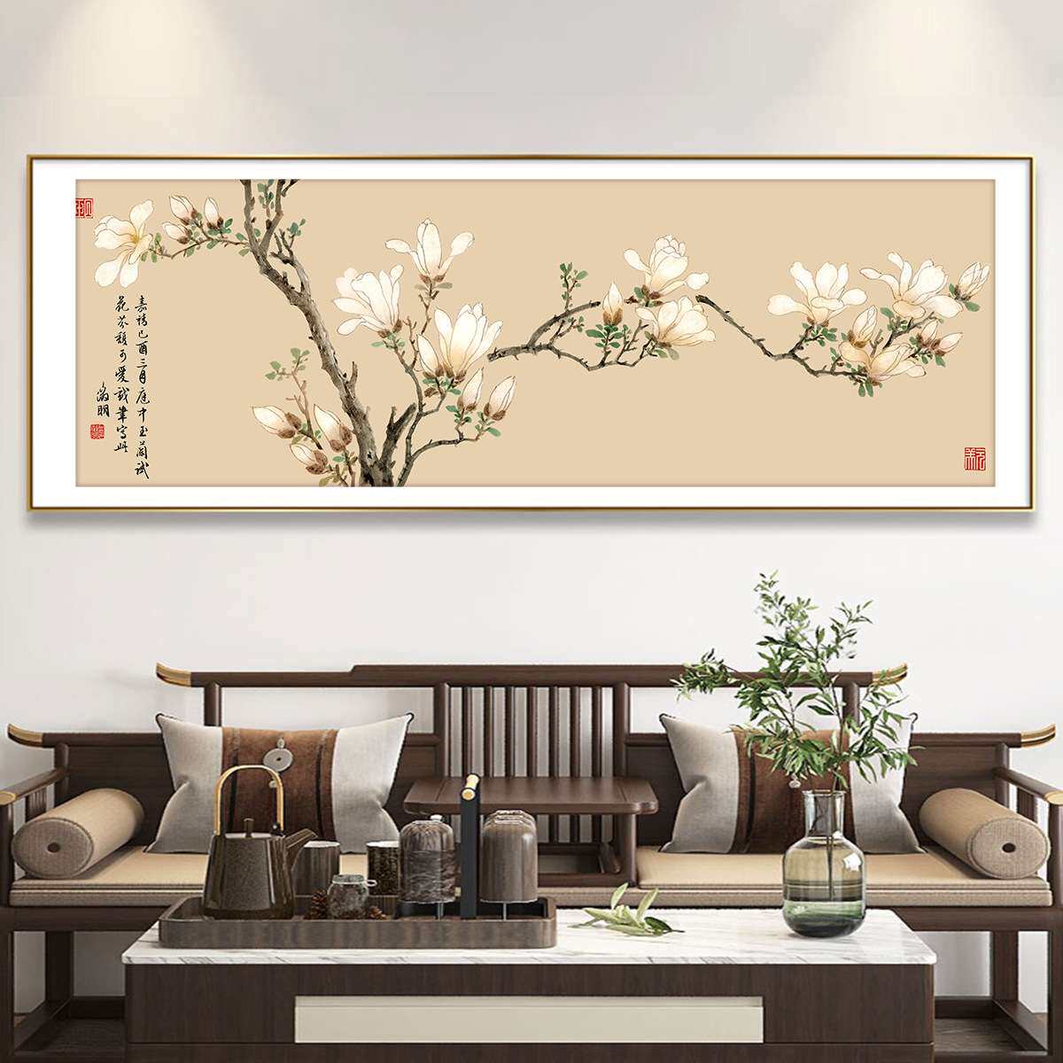 玉兰花十字绣2025新款客厅简单大气花草名画手工刺绣卧室床头