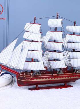 办公室地中海风格纯手工80cm木质帆船模型摆件开运工艺装饰品