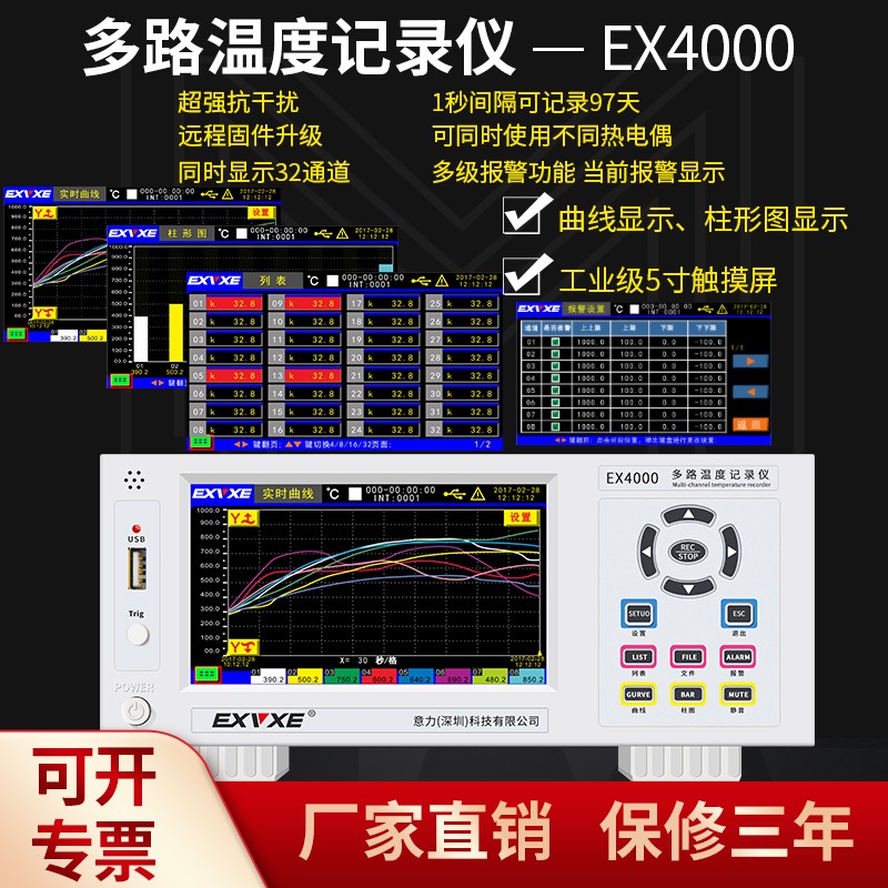 EXVXE意力EX3008多路温度测试仪16通道巡检仪温度记录仪24路32路
