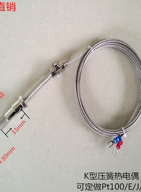 K/E型压簧式热电偶WRNT-01/02电热偶Pt100热电阻温度探头测温线