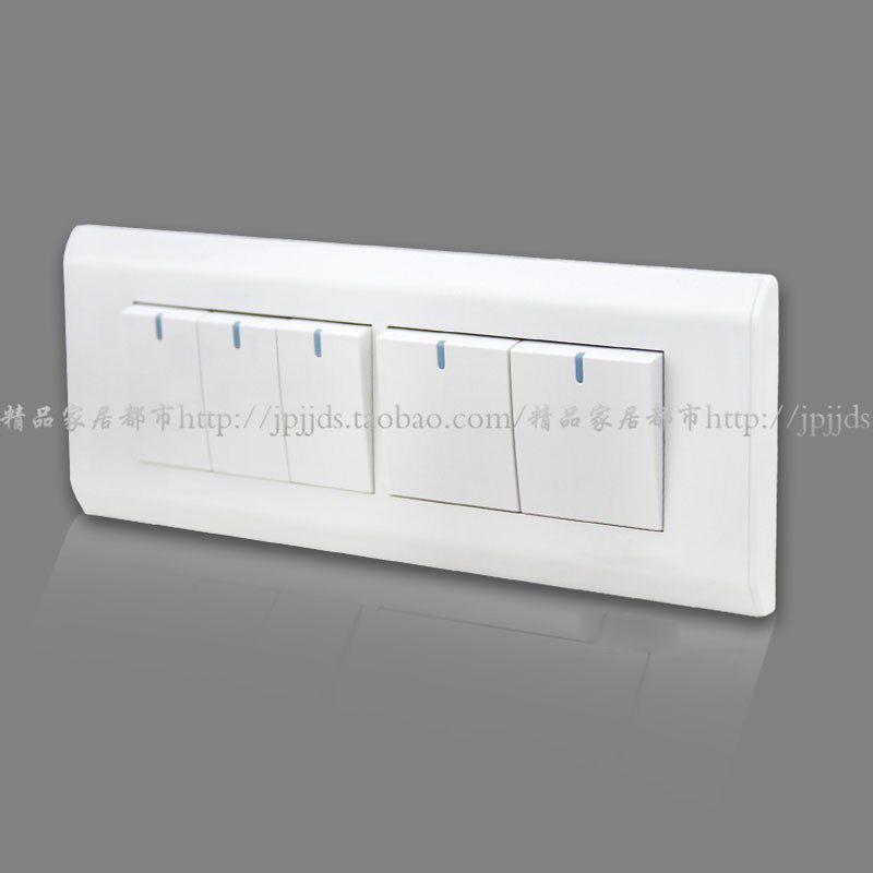 开关插座面板 118型 五开双控开关 大号雅白 五位五联开关面板