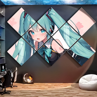 初音未来电竞房间装饰布置改造酒店卧室墙面二次元动漫海报贴纸画