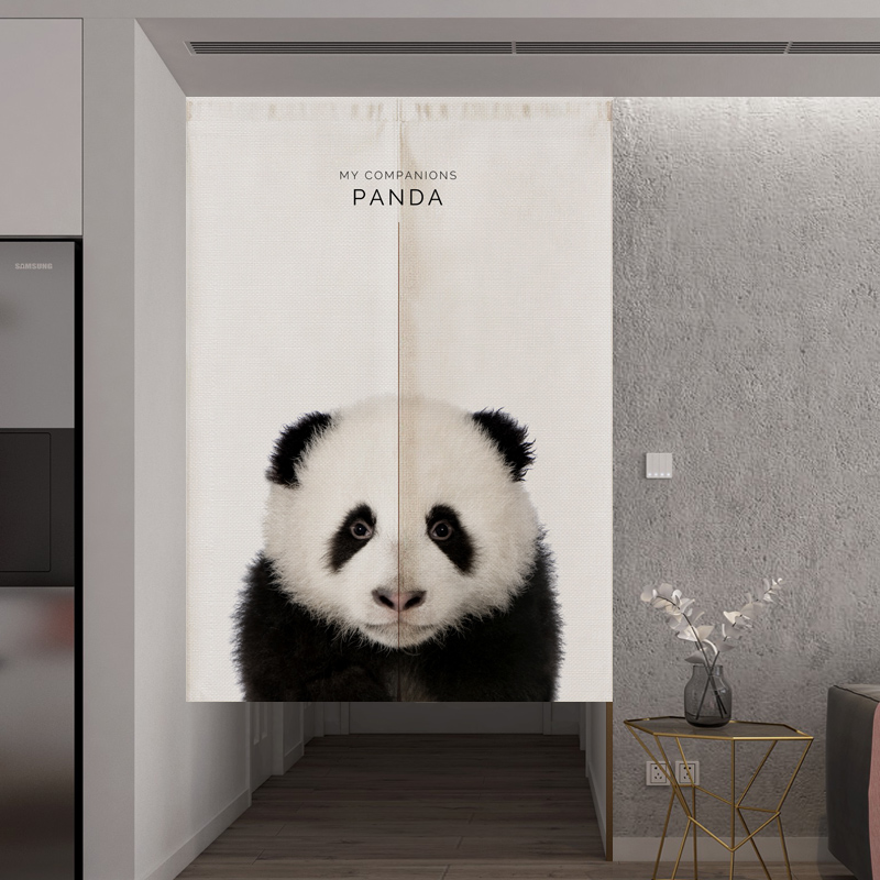 北欧可爱动物大长颈p鹿大象家用隔断半帘子免打孔定制布艺门帘