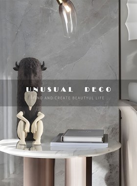 简约抽象陶瓷羊人雕塑摆件x样板间酒店客厅玄关动物软装饰品