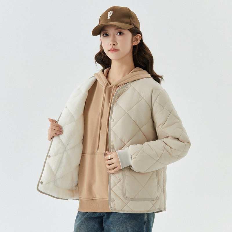 加肥棉服女士长袖加绒保暖上衣