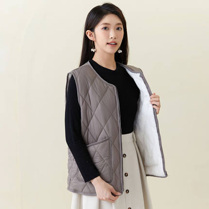 大码冬季马甲女款棉服羽绒棉外穿加绒加厚背心内穿羊羔绒妈妈坎肩