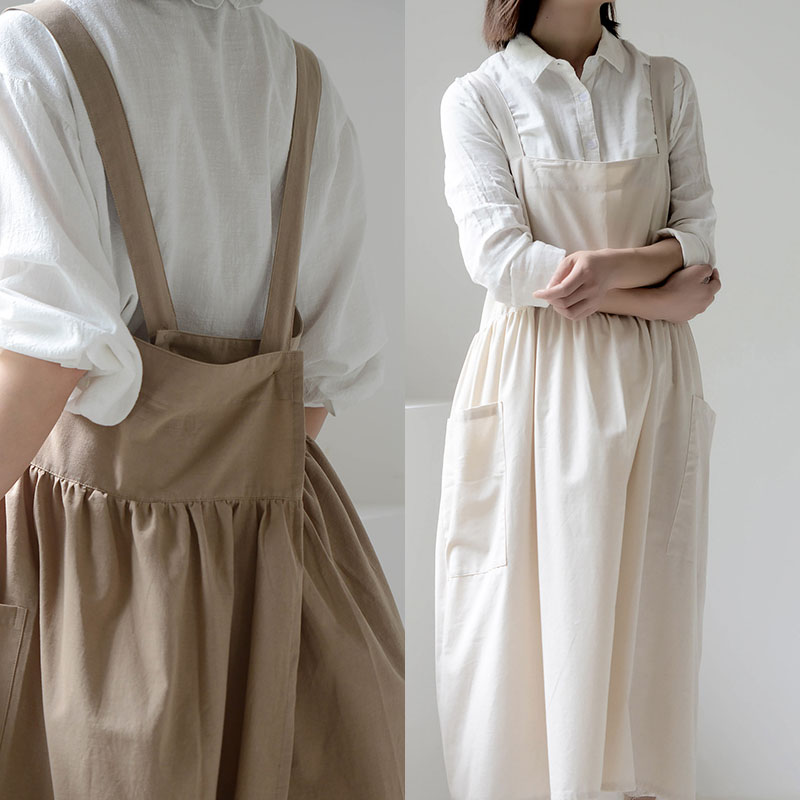 泽滕家韩版防水全棉加大围裙棉麻围裙厨房家用服烘焙厨房拍