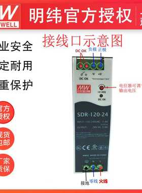 明纬sdr-120-12v/24v/48v 10a/5a/2.5a120wpfc单组输出导轨型电源