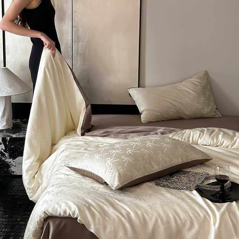 提花天丝四件套 夏季凉爽丝滑莱赛尔纤维三件套冰丝凉感裸睡床品