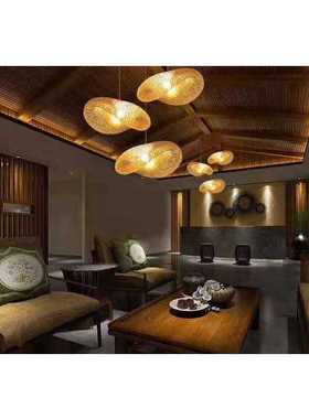 东南亚咖啡色黑色原色藤麻竹工程吊灯日式竹艺灯笼榻榻米卧室吊灯