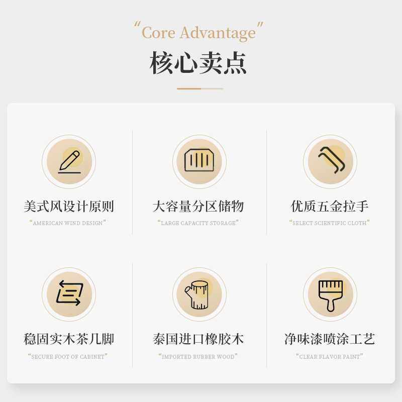 美式复古实木茶几客厅电视柜组合现代小户型家用欧式抽屉储物茶桌