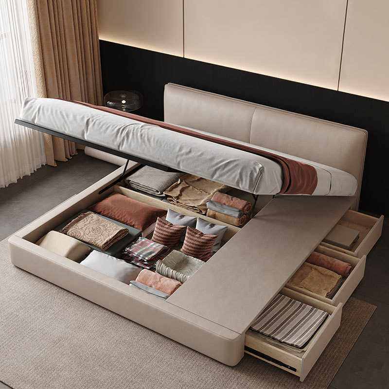 现代简约真皮床主卧实木双人床小户型软体齐边气动高箱储物皮艺床