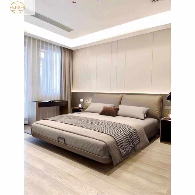 现代简约悬浮大象耳朵皮艺床主卧意式极简大床双人真皮大象耳朵床