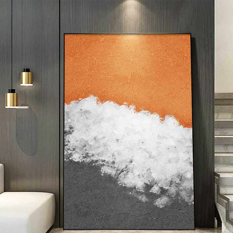 橙色油画客厅落地挂画沙发背景墙装饰画现代简约抽象肌理玄关壁画