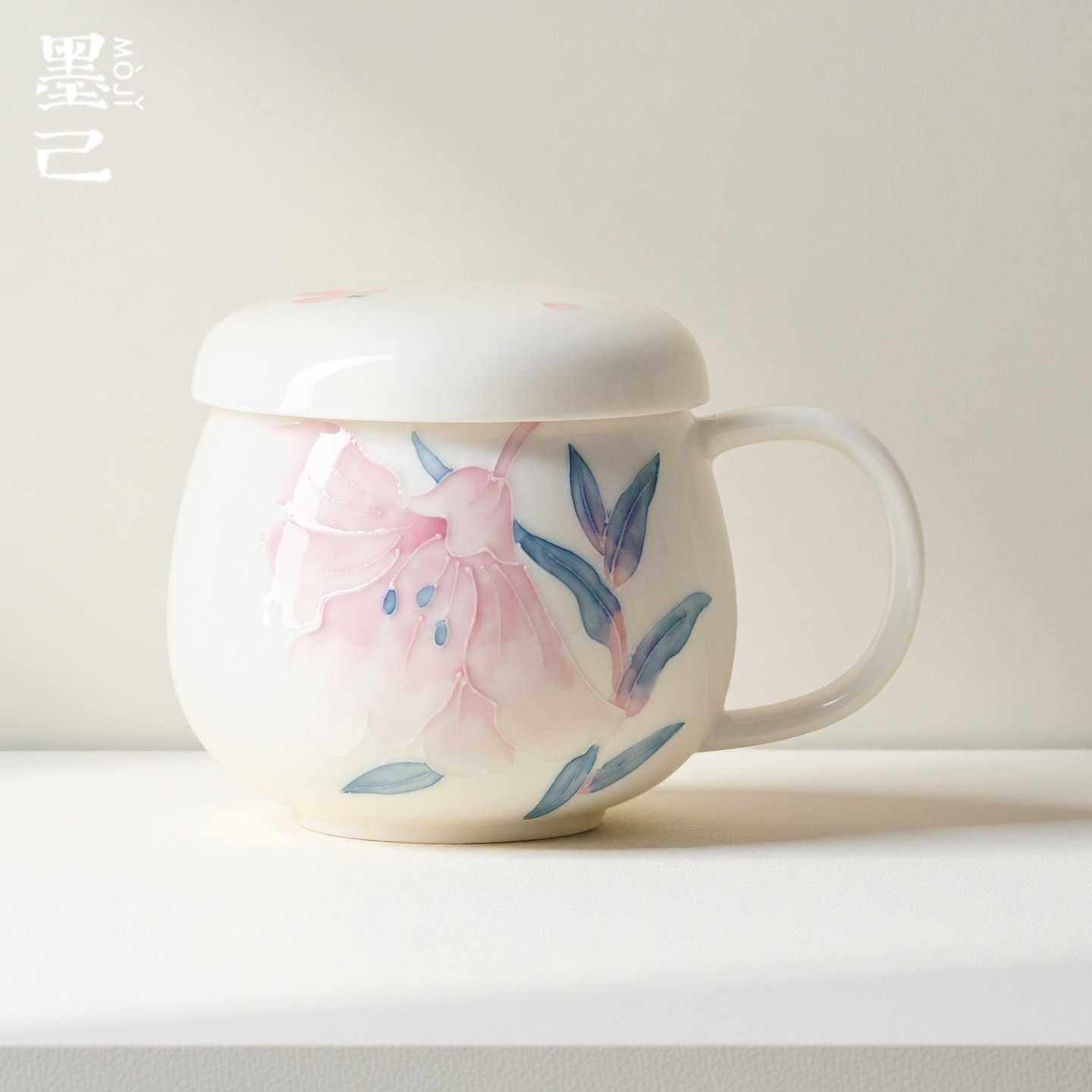 墨己有田烧百合花马克杯带盖办公室茶杯陶瓷个人泡茶杯茶水分离杯,3C数码配件,摄像机配件,淘宝优惠券,粉丝福利购,淘宝优惠卷