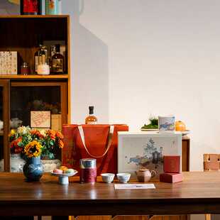 人间有味一壶两杯散茶罐茶器礼老岩泥描银茶壶青花茶杯中秋礼盒装