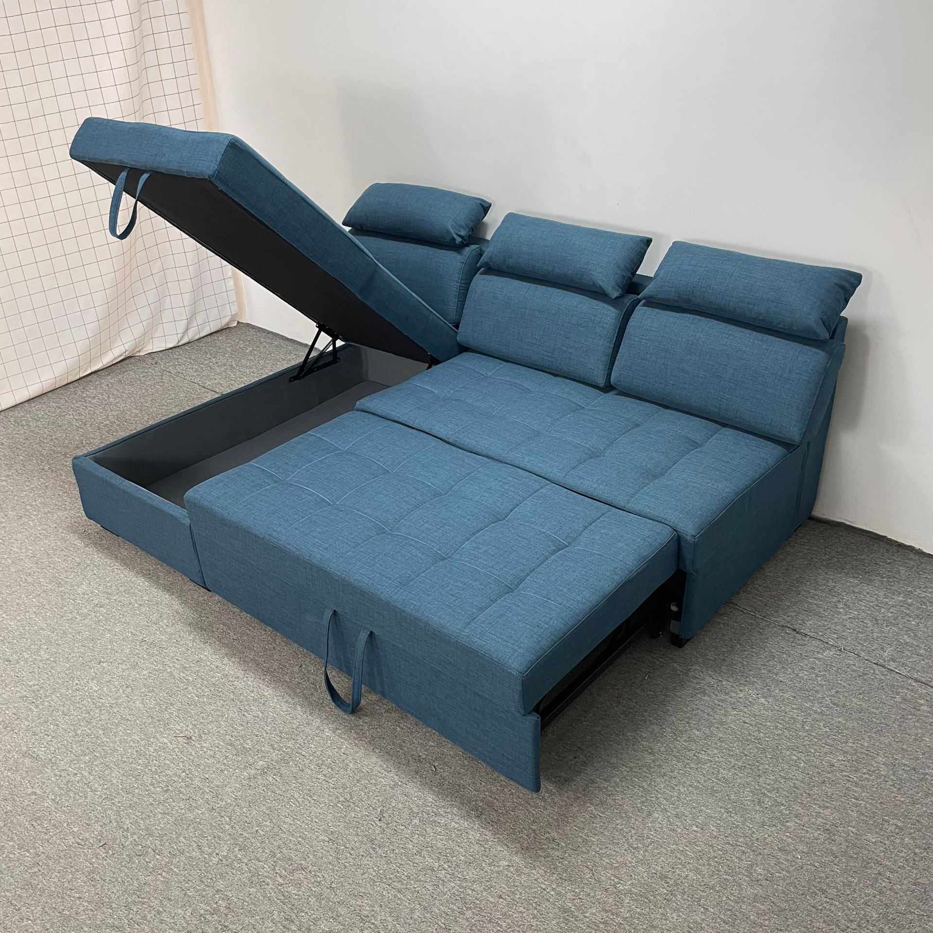 现代简约折叠沙发床两用多功能小户型转角贵妃组合拆洗布艺沙发床