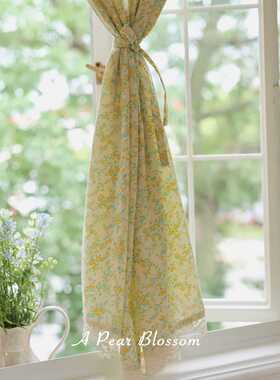 5ZW  黄色碎花窗帘卧室ins风飘窗落地窗韩系清新门帘帘子