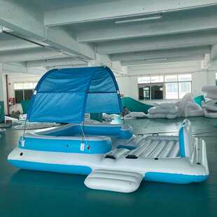 遮阳蓬充气浮排躺椅多人浮床浮岛海上休闲漂浮台充气式大浮力户外
