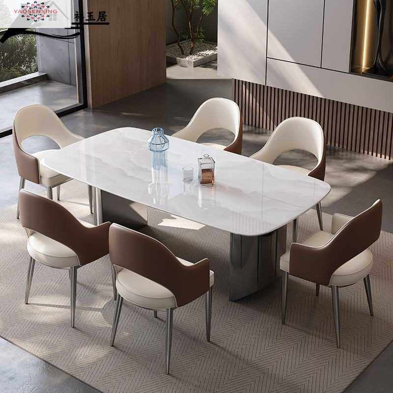 意式长方形微晶石餐桌家用超晶石岩板餐桌椅小户型高端大理石饭桌