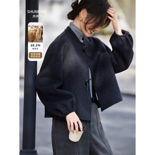 入冬高级感外套灰色灯笼袖短款毛呢大衣女款2025羊绒双面羊毛外套