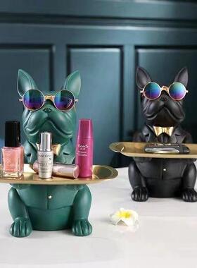 斗牛犬狗收纳摆件玄关门口钥匙托盘糖果盘个性家居装饰品创意萌趣