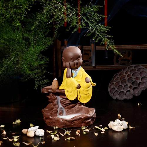 工艺品香炉摆件小和尚紫砂加工创意倒流香炉高山流水茶具配件