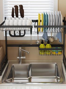 不锈钢水槽架黑色沥水架洗碗池碗筷架碟架厨房置物架2层收纳架子