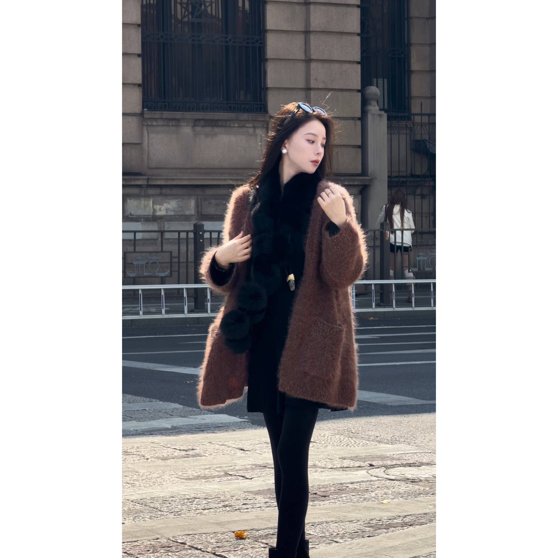 艾文文IRIS洛杉矶2025新款秋冬100羊毛慵懒老钱风针织毛衣女开衫