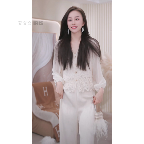 艾文文2025夏100棉蕾丝短袖镂空