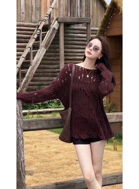 艾文文IRIS 吉普赛 2025秋天丝羊毛山羊绒镂空韩版针织衫25SY608