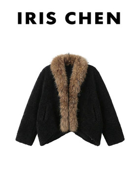 IRIS CHEN 咖啡屋 25冬“100绵羊毛1130g”貉子毛轻奢外套25WT122