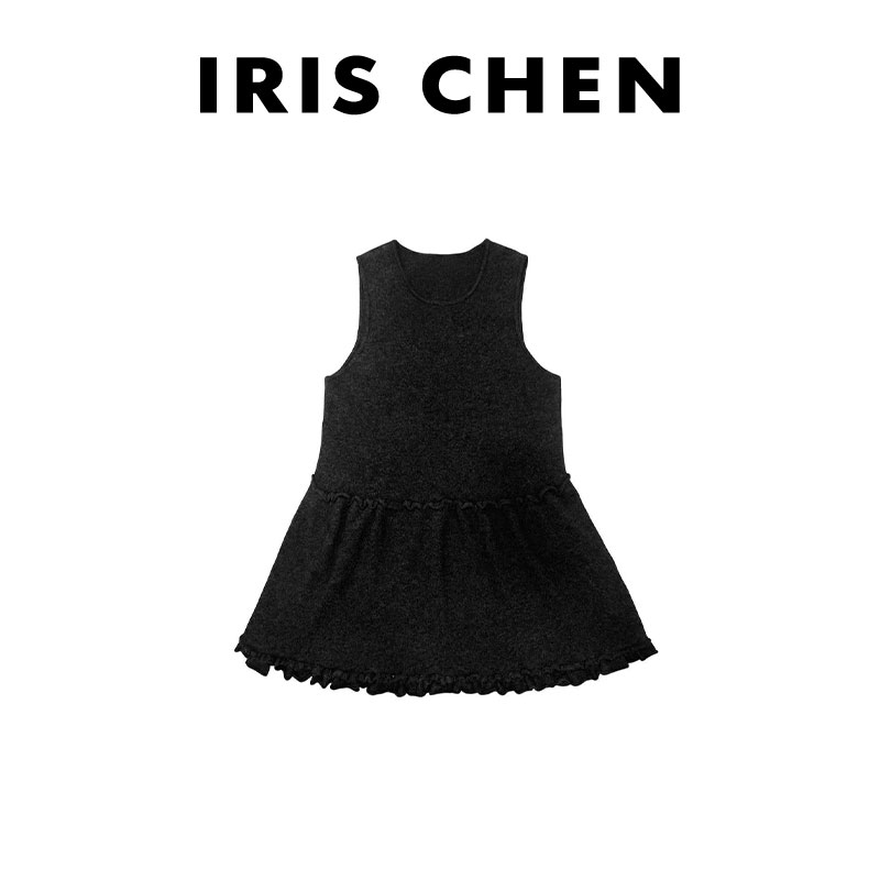 艾文文IRIS玫瑰裙 2025冬“羊毛480g”女士加厚针织黑色连衣裙冬