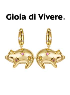 GdV有趣系列水晶小猪耳钉可爱小动物时尚耳饰通勤新年礼物送女友