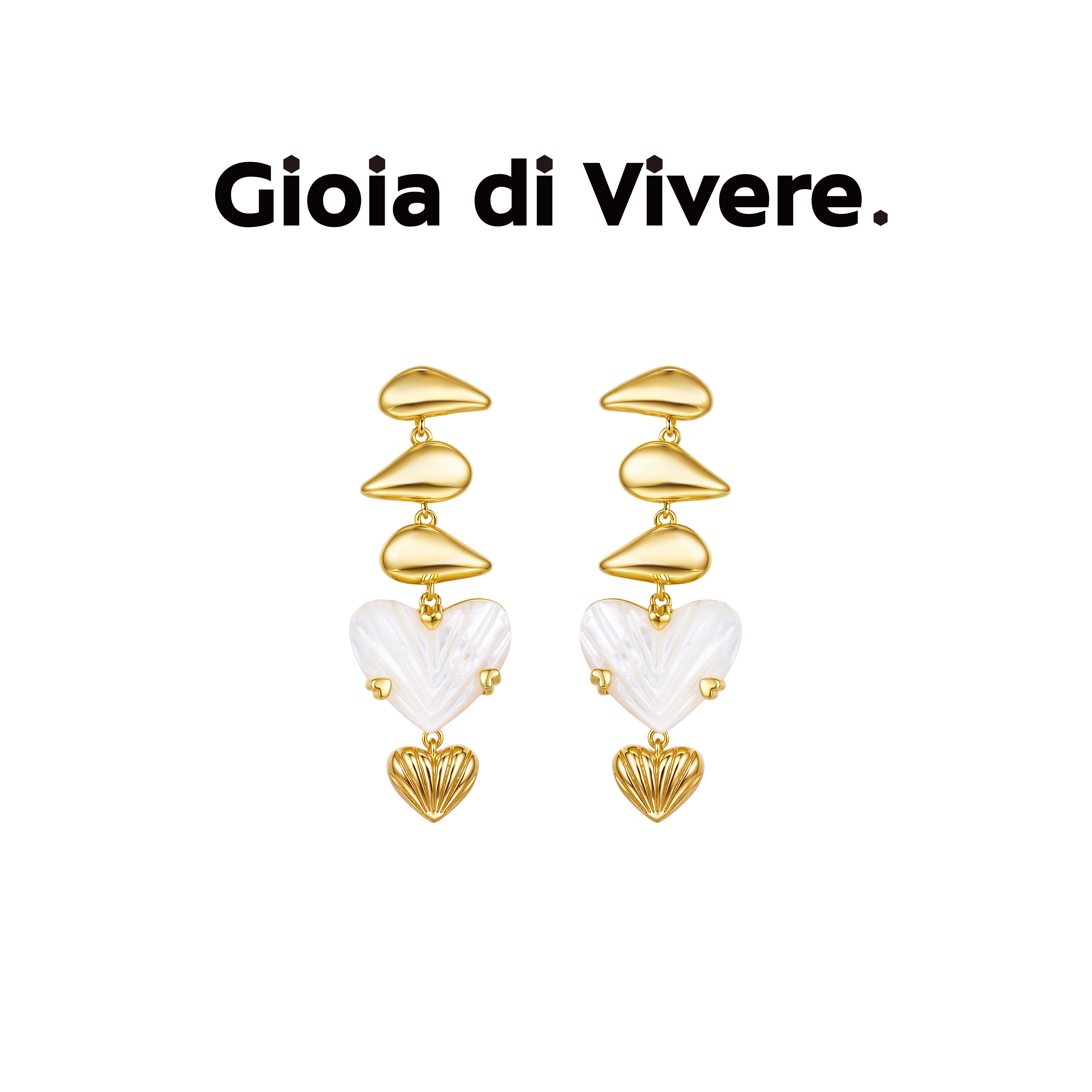 GdV爱心系列贝母爱心耳钉耳夹心形轻奢流苏女耳饰送女友七夕礼物