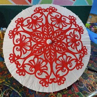 剪纸大团花成品油纸伞双面大红纸作品刻纸