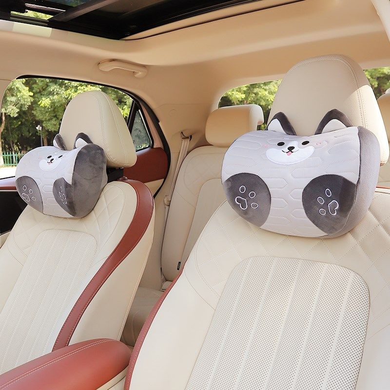 汽车头枕护颈枕车用靠枕四季通用可爱冰丝记忆棉枕头车载座椅腰靠