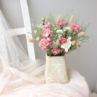 真花自然风干洋桔梗干花束混搭勿忘我花篮桌面摆件田园家居装饰品