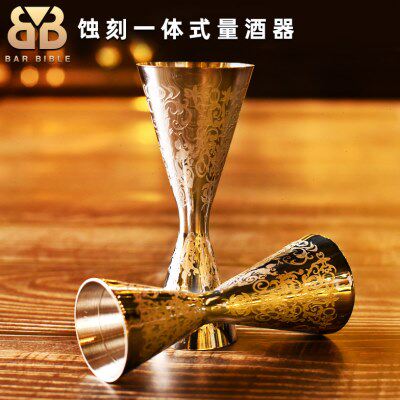 酒吧调酒日式调酒量酒器刻花盎司器复古量杯蚀刻带刻度一体量酒器