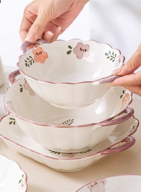 紫色陶瓷餐具碗家用鱼盘菜盘5英C寸饭碗勺子新款日式碗碟米饭碗