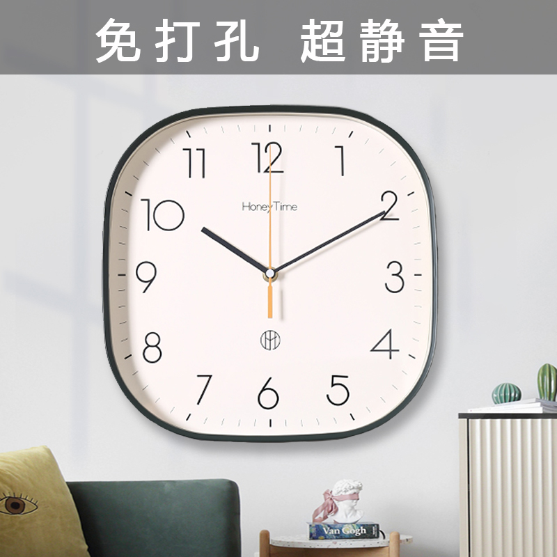 现代简约静音钟表免打孔挂钟客厅C家用时尚北欧创意时钟方形挂墙