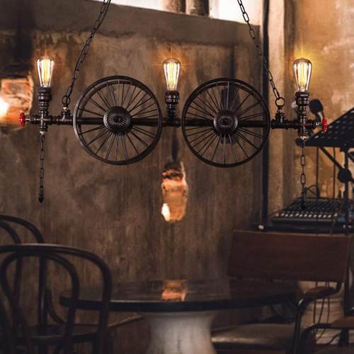 复古餐厅饭店工业风吊灯loft酒吧烧烤店吧台个性创意车轮铁艺灯具