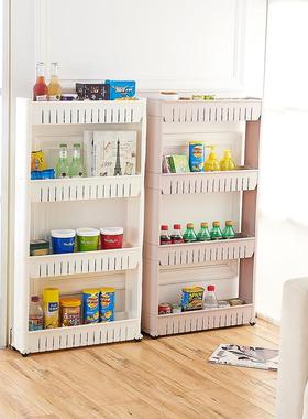 创意四层隙缝置物架收纳架厨房塑料滑轮储物架浴室娄空整理箱