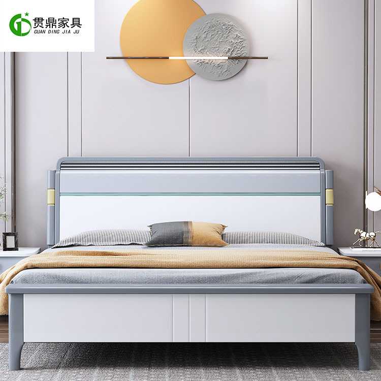 实木床现代简约白色1.8米1.5米轻奢橡木双人床全实木高箱储物床