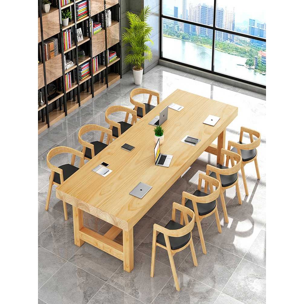 实木会议桌简约现代长条办公桌多人电脑桌子大型洽谈桌椅组合家具