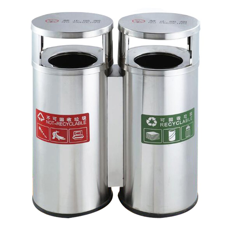 禁止吸烟分类垃圾桶不锈钢户外果皮箱室外双筒连体不可回收环保箱