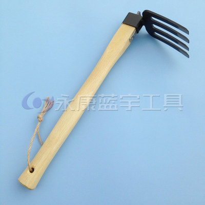 青冈木柄全钢迷你四齿耙子 花园松土工具种花小锄头户外园艺工具